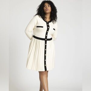 Eloquii Cream and Black Long Sleeve Dress